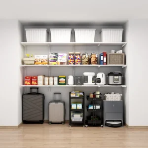 Modern Metal Bookshelf with Floating Shelves and Drawer for Office Study Dining Desk Organization
