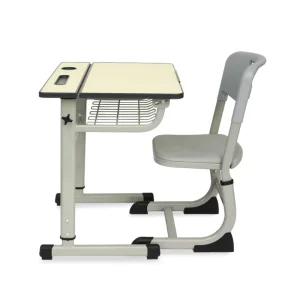 Modern Metal Buff Color School Desk and Chair Set High Quality Educational Furniture