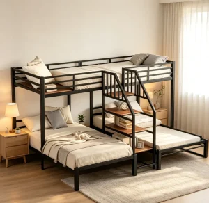 Modern Metal Bunk Bed Space Saving Dormitory Bed for School Apartment Use Family Friendly