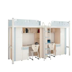 Modern Metal Bunk Bed Twin Over Twin with Guardrail for School Dormitories Hostels