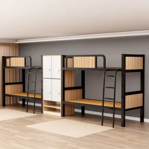 Modern Metal Bunk Bed for School Dormitory Apartment Use with Guardrail Upper and Lower Bunks