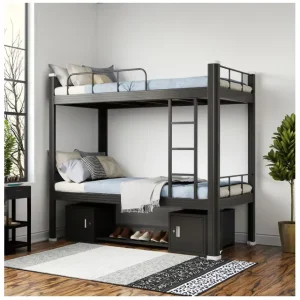 Modern Metal Bunk Bed with Storage for Dormitory and Bedroom Use Commercial School Furniture Strong Iron Frame