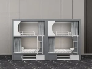 Modern Metal Capsule Bunk Bed Frame with Slide and Privacy Curtains for Dormitory Use Strong Bearing Capacity Commercial Grade