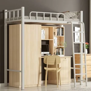 Modern Metal College Student Dormitory Upper Bed with Lower Desk Combination School Staff Apartment Bunk Bed