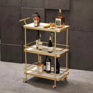 Modern Metal Commercial 4-Wheel 3-Shelf Hotel Kitchen Living Room Dining Car Trolley for Tea Wine Cake Delivery