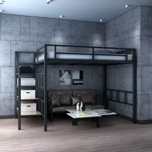 Modern Metal Dorm Bed with Space Saving Table and Sofa Storage Staircase