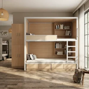 Modern Metal Dormitory Bunk Bed with Storage Cabinets for School Hotel Apartment & Hospital Use Commercial Furniture