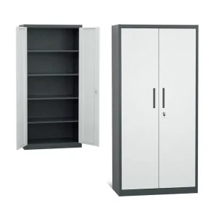 Modern Metal Filing Cabinet with 4 Adjustable Shelves 2 Swing Doors Lockable Storage Organizer Safety File Cabinet for School