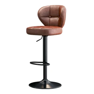 Modern Metal Frame Adjustable PU Leather High Bar Stool with Footing for Home Bar Hotel Use