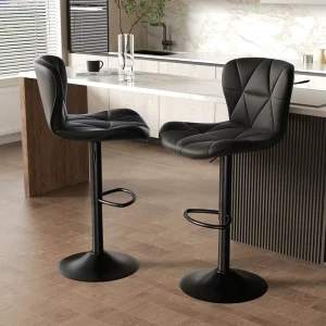 Modern Metal Frame Bar Stools Adjustable Faux Leather Upholstered Swivel Counter Height Back for Kitchen Island