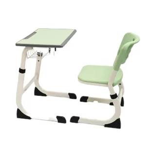 Modern Metal Frame Desk and Chair Set for Students with Adjustable Height Durable School Study Desk