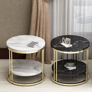 Modern Metal Frame Marble Top Small Side Coffee Round Tea Table for Living Room