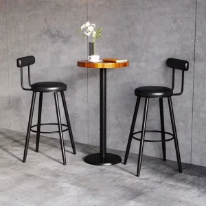 Modern Metal Frame PU Leather Padded Bar Chair with Backrest for Commercial Chain Bar and Cafe Furniture