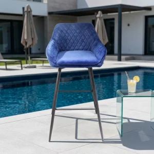 Modern Metal High Counter Bar Stool with Velvet Fabric Seat Footrest Minimalist Design for Dining or Mall Use