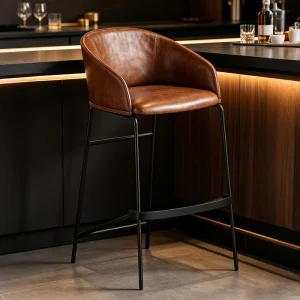Modern Metal Leg Bar Stool Upholstered PU Leather Curved Back High Counter Restaurant Bar Chair Customizable Luxury Iron Set
