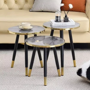 Modern Metal Leg Round Mobile Coffee Table with Iron Bracket Easy to Clean High-grade Design for Living Room Furniture