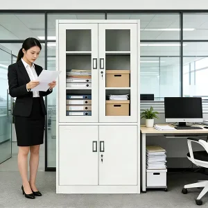 Modern Metal Lockable Commercial Filing Cabinet with Glass Doors Drawer File Cabinet Office Furniture