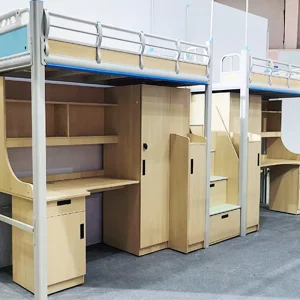 Modern Metal Loft Bed with Stairs for Hospital Dormitory School Hotel Apartment or Bedroom