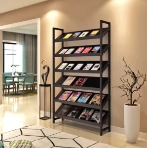 Modern Metal & Oak Wood Magazine Display Stand with Adjustable Height for Bedroom Living Room Outdoor Use