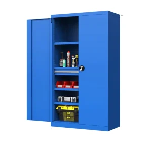 Modern Metal Office Garage Storage Cabinet with 2 Doors Locking 4 Shelves Steel Construction Supermarket Use