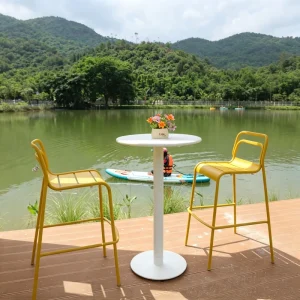 Modern Metal Outdoor Bar Table Chair Set Weatherproof Patio Furniture Aluminum Outdoor Chair for Hotel Villa Courtyard