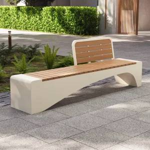 Modern Metal Outdoor Patio Bench with Backrest Water Resistant Eco Friendly Durable for Hotel and Villa Commercial Use