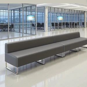 Modern Metal Outdoor Waiting Chair with Synthetic Leather Seat for Bank Hotel Lobby Public Area Airport Use Long Seating
