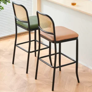 Modern Metal Rattan Bar Stools High Chair for Restaurant Dining Room High Leg Bar Stools