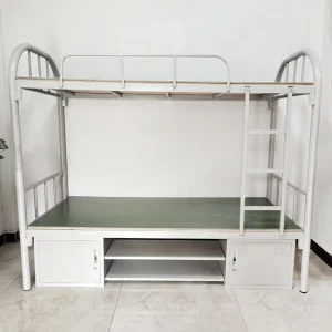 Modern Metal Round Tube Bunk Beds with Storage Panels for Apartment Bedroom Use School Dormitory Furniture