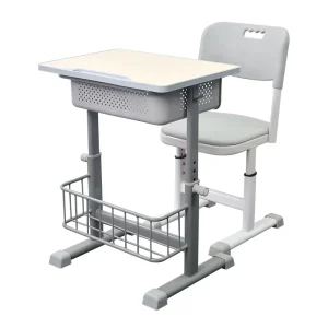 Modern Metal Single Student Desk and Chair with Book Drawer Height Adjustable Durable Economical School Furniture Set