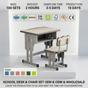 Modern Metal Southwestern Design Durable Adjustable Height Kids School Desk and Chair Set with 1 Year Warranty