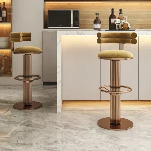 Modern Metal Stainless Steel Swivel Bar Chairs Nordic Light Luxury High Stools for Kitchen Cafe Restaurant Factory