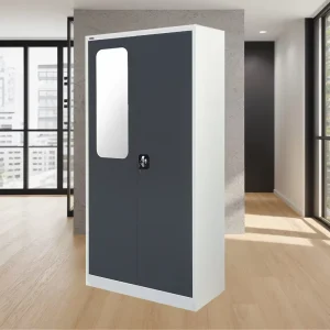 Modern Metal Steel Almirah Storage Clothes Cabinet 2 Swing Doors for Office Bedroom School Warehouse