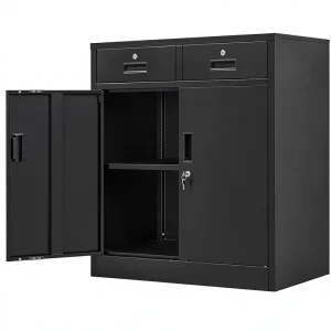 Modern Metal Storage Cabinet 36″ H 2 Drawers Adjustable Shelf with Key Lock for Office Workshop Garage Home Black