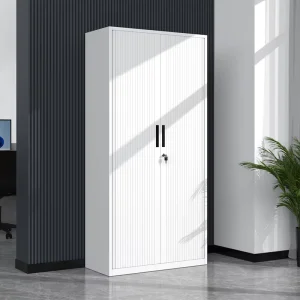 Modern Metal Vertical Filing Cabinet with Rolling Shutter Door Key Lock Mobile & Large Capacity for Gym Outdoor School Hotel Use