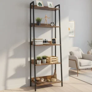 Modern Metal Wood 5 Tier Ladder Shelf Space Saving Storage Apartment Customizable Durable Eco Friendly Living Room Bedroom