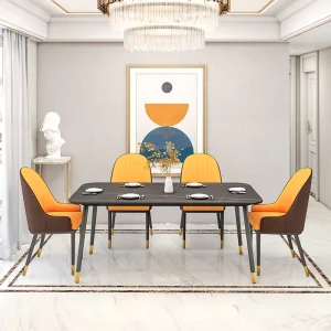 Modern Metal and Faux Marble Dining Table and Chair Set with Metal Chairs for Commercial Use
