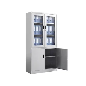 Modern Metal and Glass Panel Combination Filing Cabinet with Key Lock Suitable for Home Office School and Hospital Use