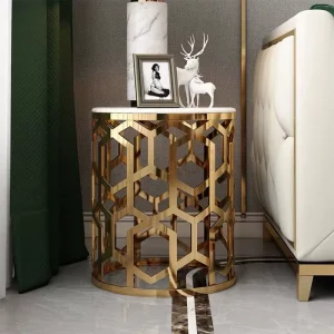 Modern Metal and Marble Side Table for Apartment and Hotel Use Easy to Clean Durable Living Room Furniture