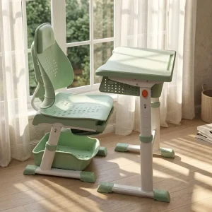 Modern Metal and Plastic Desk and Chair Set for School with Adjustable Height and Foldable Design