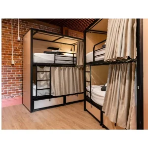 Modern Metal and Wood Dormitory Loft Bed Frame Capsule Hotel Bed for Students Hostels Hospitals