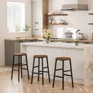 Modern Metal+MDF Bar Stools Set of 2 with Footrest Height Durable Design Kitchen Dining Living Room Bedroom Rustic Brown Commercial Use
