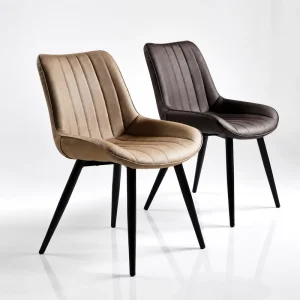 Modern Microfiber Leather High Back Armless Dining Chairs Channel Tufted Black Metal Legs for Villa Home Office Use