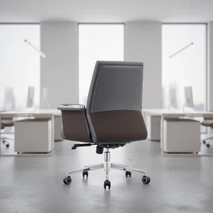 Modern Mid Back Gray Leather Office Chair for Home Office with Coffee Contrast Back Fixed Armrests Smooth Swivel