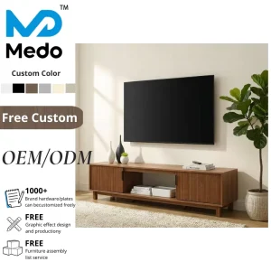 Modern Mid Century Japandi Walnut TV Stand Fluted Slatted Doors Living Room Media Console Entertainment Center Cabinet Furniture
