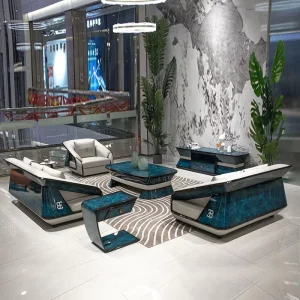 Modern Midcentury Leather Sectional Sofa Set with Sofa Bed Wood Frame for Villa Mall Living Room Furniture