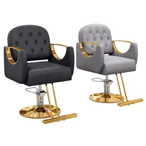 Modern Minimalism Metal Barber Salon Chair with Liftable Rotating Features Footrest Armrests for Commercial Use