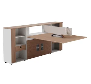 Modern Minimalist 2 Person Executive Workstation Solid Wood Particle Board Adjustable Height Desktop Screen Cooling Fan CPU