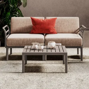 Modern Minimalist 2 Seater Plastic Frame Loveseat Sofa with Comfortable Fabric Cushion for Apartment and Mall Use