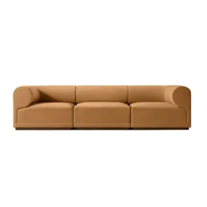 Modern Minimalist 3 Seater Modular Sofa Caramel Fabric Sectional Couch for Home Office Hotel Lobby OEM ODM